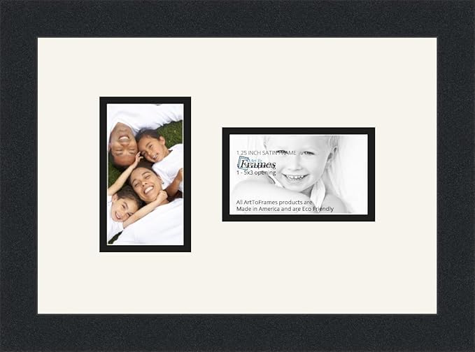 ArtToFrames Collage Photo Frame Double Mat with 2-3x5 Openings and Satin Black Frame