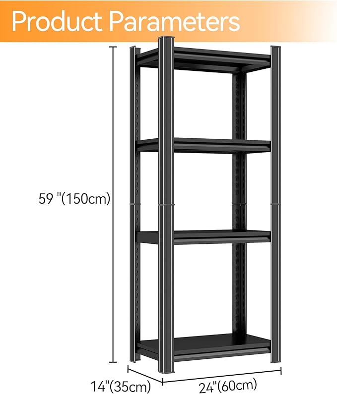 Tall Bookshelf with Open Shelves, Metal Office Book Shelf, Adjustable Organizer Bookcase, Standing Storage Organizer Shelf for Living Room (24" W*14" D*59")
