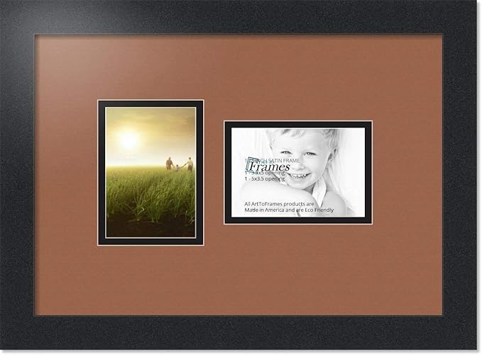 ArtToFrames Collage Photo Frame Double Mat with 2 - 3.5x5 Openings and Satin Black Frame