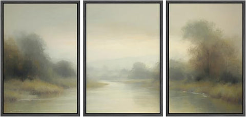SIGNWIN Framed Wall Art Print Set Misty River Landscape Soft Neutral Nature Scene Photography Modern Art Closeup Relax/Calm Dark for Living Room, Bedroom, Office - 16"x24"x3 Black
