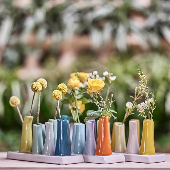Chive - Pooley 2, Ceramic Flower Vase, 8-Tube Shape (Scout Blue with Blue and Green)
