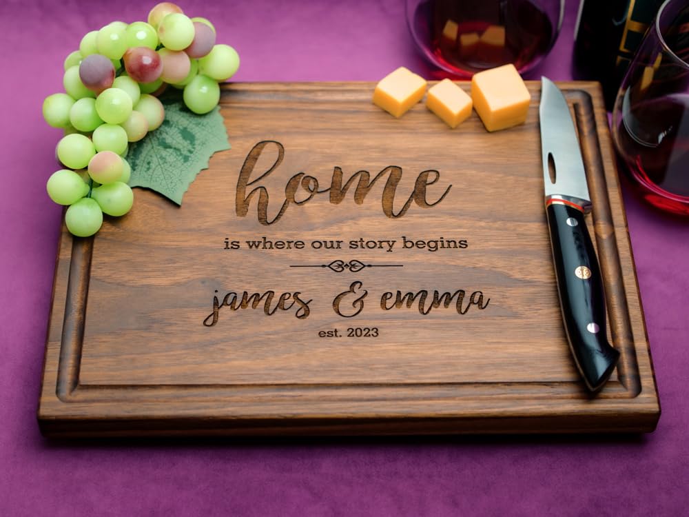Straga Personalized Cutting Boards | Handmade Wood Engraved Charcuterie | Custom Housewarming, Home Purchase Gift for Homeowners, Real Estate Agents (First Home Design No.925)