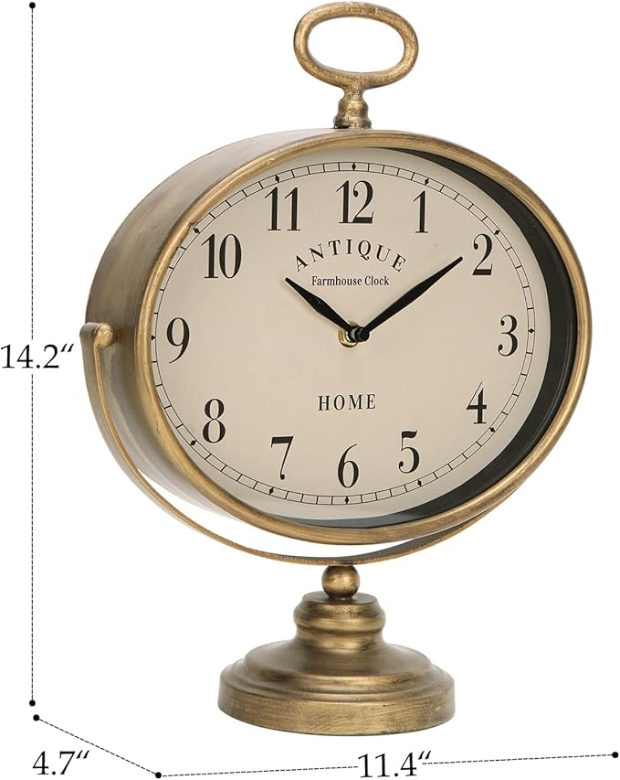 NIKKY HOME Antique Table Clock, Gold Retro Desk Clock with Silent-Non-Ticking Battery Operated Rustic Desk Clock for Living Room, Tabletop, Countertop
