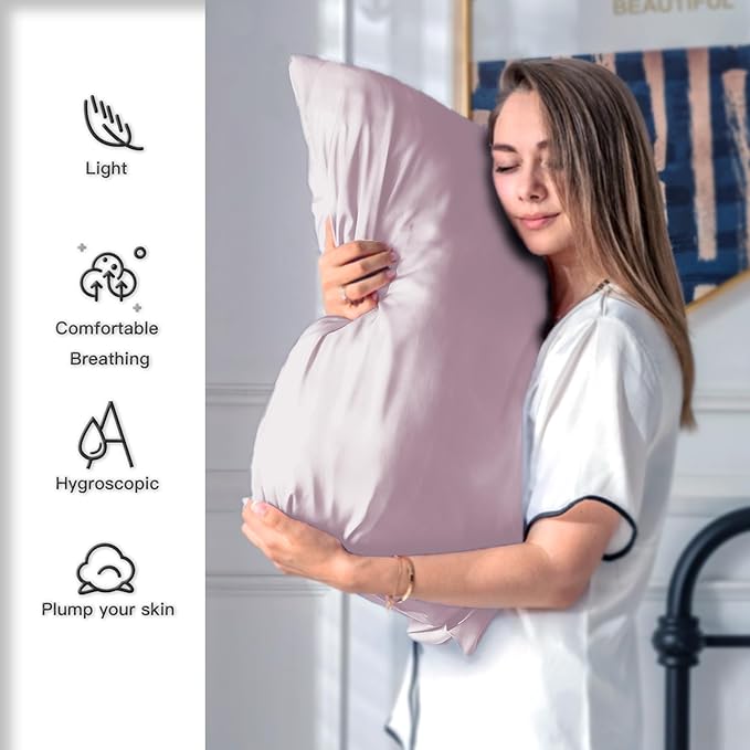 Mulberry Silk Pillow Cases Standard Size Silk Pillowcase with Zipper Soft Breathable Smooth Cooling Satin Silk Pillow Covers for Sleeping for Hair and Skin (Lavender,20"X 26",1Pcs)