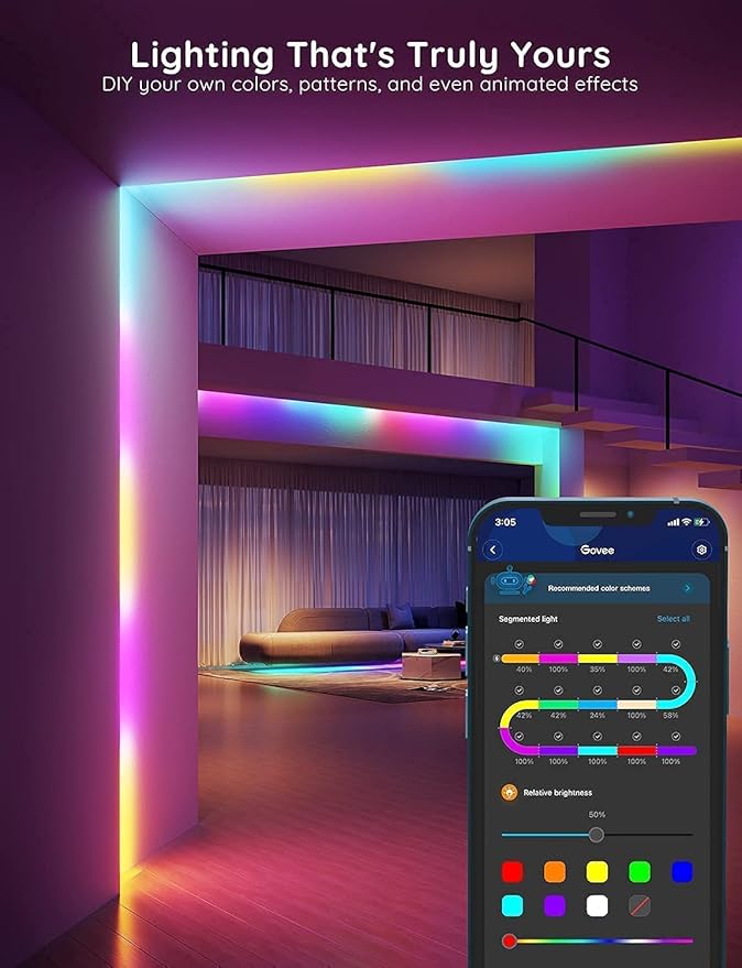 Govee RGBIC Alexa LED Strip Light 16.4ft, Smart WiFi LED Lights Work with Alexa and Google Assistant, Segmented DIY, Music Sync, Color Changing LED Strip Lights for Room, Bedroom, Holiday