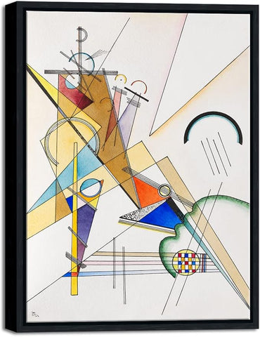 Wieco Art Framed Canvas Wall Art Gewebe 1923 by Wassily Kandinsky Classic Famous Abstract Paintings Reproductions Canvas Wall Art for Home Decoration