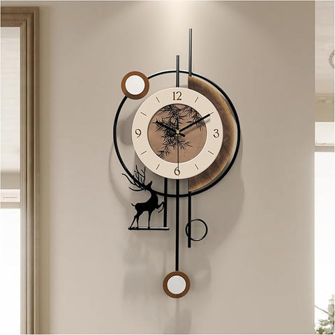 Wall Clocks for Apartment Decor Non Ticking Modern Large Clock Wall Decor Bedroom/Kitchen/Living Room Battery Operated Clock Brown Bamboo Patterns 27"*12"