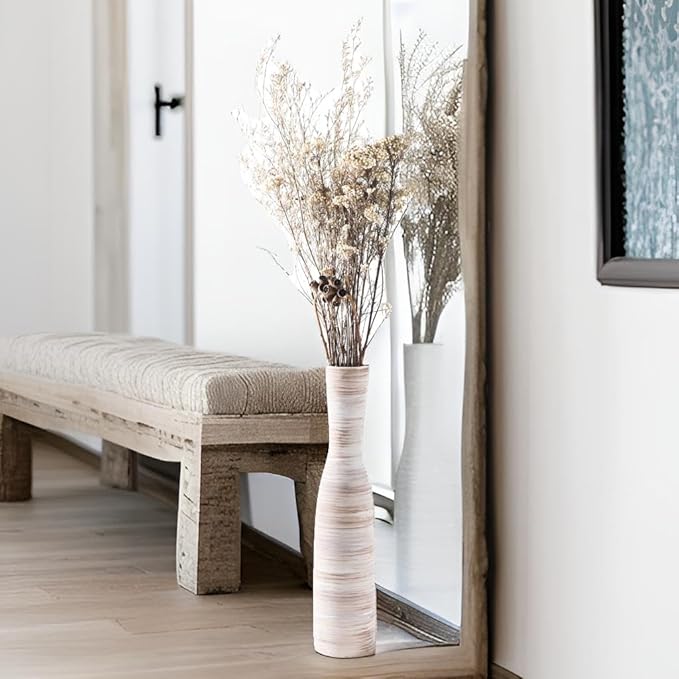 ALMA 17" Tall Floor Vase for Pampas Grass,White Brown Ceramic Centerpiece for Dresser,Skinny Pampas Grass Vessel for Floor,Entryway Table,Fireplace Decor