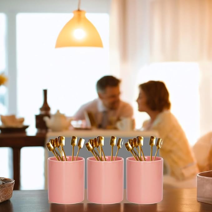 Pink Utensils Holder Caddy Cutlery Holder Silverware Organizer Elegant white Porcelain, Spoon Holder for Party Tableware Holder for Kitchen Table, Cabinet