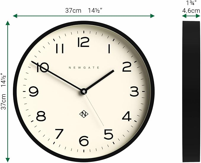 NEWGATE® Number Three Echo Wall Clock | Modern Round Clock | 14.5 inch | Black | Easy to Read Numbers | Ideal for Kitchen, Living Room or Office