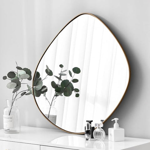 Asymmetrical Wall Mirror Matel Brass Framed Wall Mirror for Living Room Bedroom Bathroom Entryway Wall Decor 32" L x 32" W ELE-002G