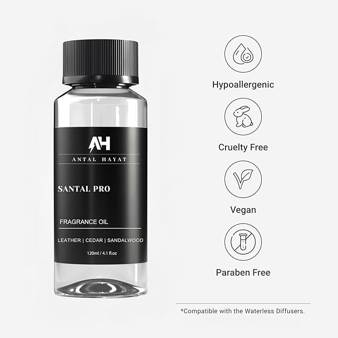 Hotel Scents Santal Diffuser Oil 120mL - Aromatherapy Fragrance Inspired by 5-Star Hotels - Notes of Sandalwood, Leather & Cedar - Inspired by Santal Perfume - Luxury Home Scents Refill