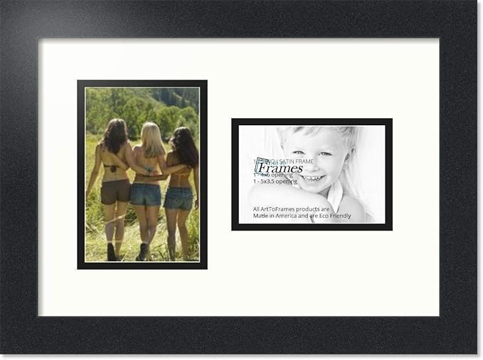 ArtToFrames Collage Photo Frame Double Mat with 1 - 3.5x5, 4x6 Openings and Satin Black Frame