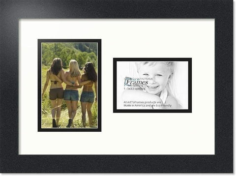 ArtToFrames Collage Photo Frame Double Mat with 1 - 3.5x5, 4x6 Openings and Satin Black Frame