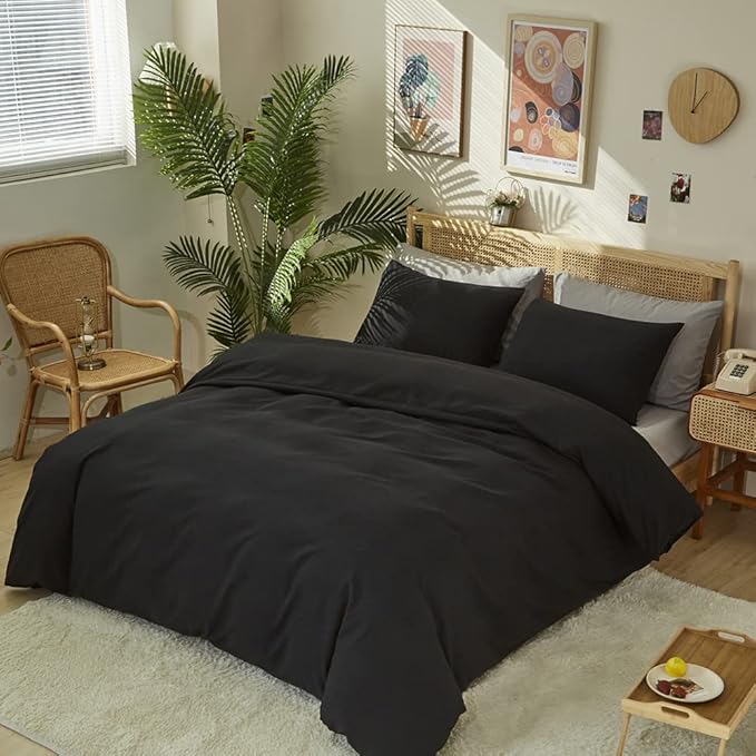 CLOTHKNOW Black Comforter Sets California King All Black Bedding Comforter Sets Men Women California King Comforter with 2 x Pillow Cases