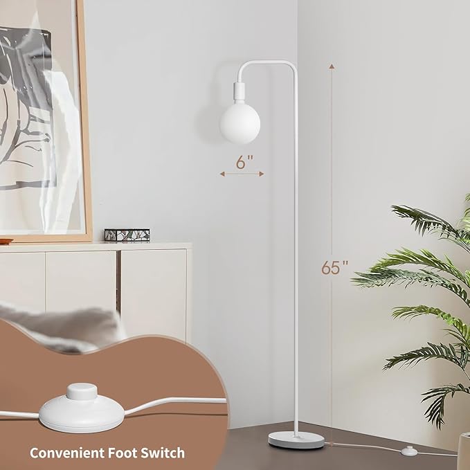 ONEWISH Floor Lamp for Living Room - Minimalist Standing Lamp with Modern LED Bulb, White Frosted Globe Glass 6", 1800K Warm Ambiant Lighting Decorative Tall Lamp for Bedroom Dorm