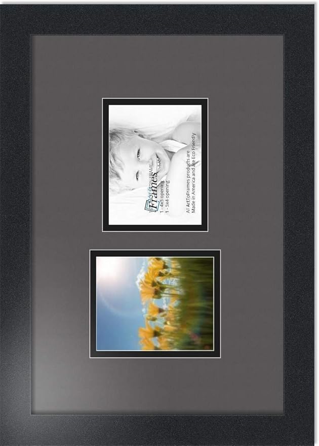 ArtToFrames Collage Photo Frame Double Mat with 2 - 4x5 Openings and Satin Black Frame