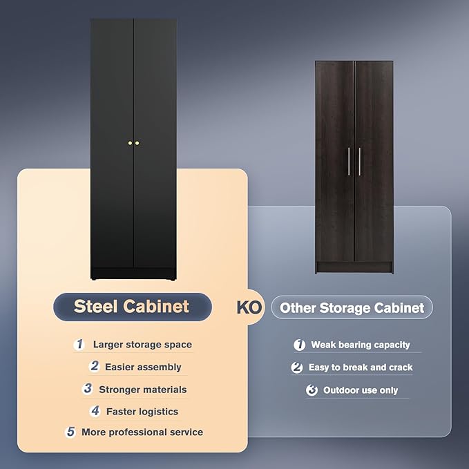Garage Storage Cabinets with Metal Door and 4 Adjustable Shelves, 71" H Tool Cabinets with Adjustable Feets for Pantry Cabinet,Office,Warehouse Organisieren, Required-Assembly