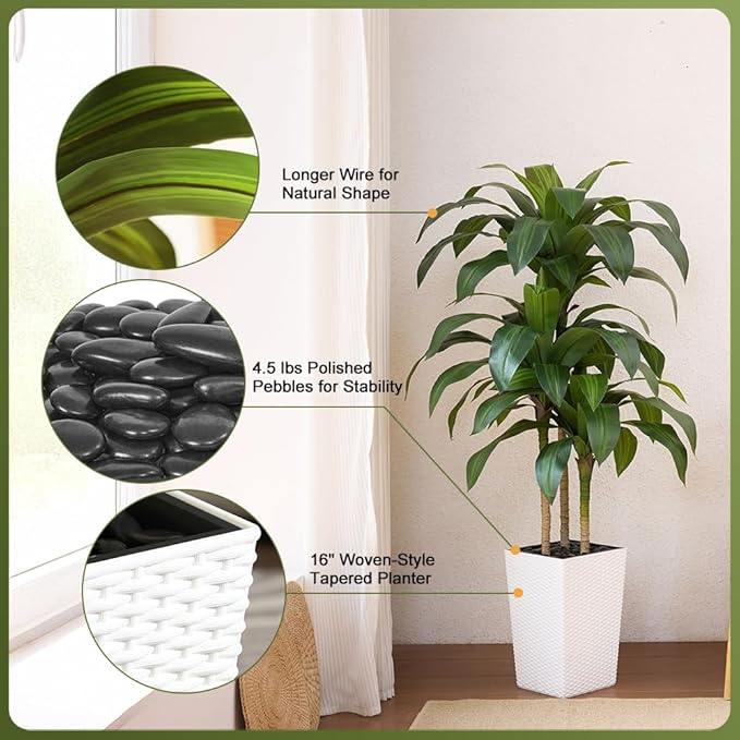 5FT Artificial Dracaena Tree - UV Resistant Faux Tropical Plant, Potted Fake Tree with Taper Planter & Pebbles - Indoor Outdoor Greenery for Home, Porch, Living Room, Bedroom Decor, VN127