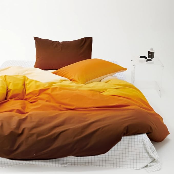 Luxlovery Gradient Orange Comforter Set Full Orange and Brown Bedding Set Beige Yellow Minimalist Bedding Set Soft Breathable Blanket Quilts Colorful Comforter Set for Full Bed