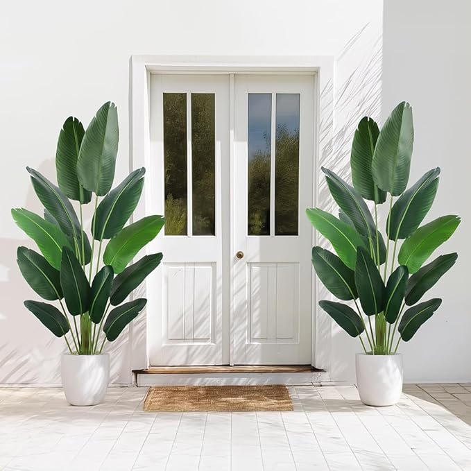 Artificial Bird of Paradise Plant 6 Ft Tall Fake Banana Leaf Plant for Indoors and Outdoors,Faux Palm Tree with Plastic Pot for Office and Home Decor,L180