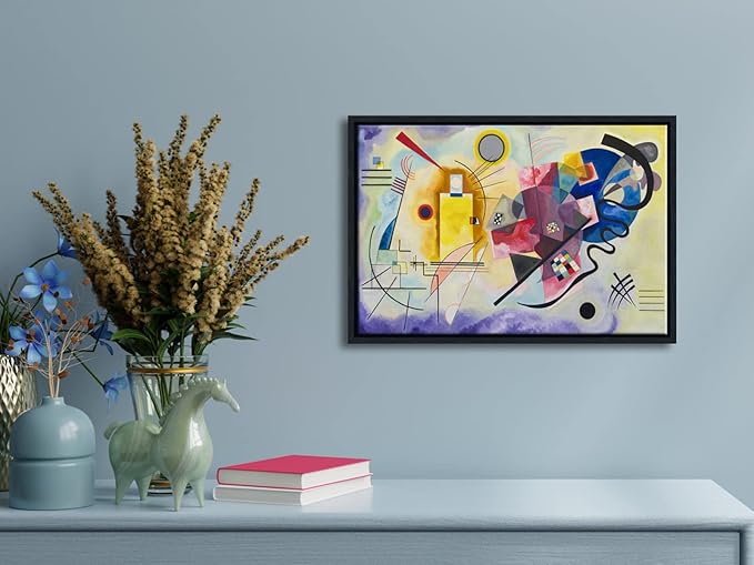 Wieco Art Framed Canvas Wall Art Yellow-Red-Blue, 1925 by Wassily Kandinsky Famous Classic Paintings Abstract Reproductions Canvas Wall Art for Home Decoration