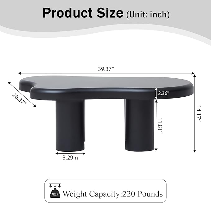 Cloud Coffee Table, Cute Irregular Coffee Table with Wide Tabletop, Accent Center Table, Cloud Shape Modern Coffee Tables for Living Room, Home Office (Black)