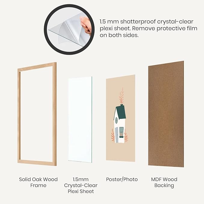 Opposite Wall - 20x20 in - Natural Solid Oak Wood Picture Frame - Lightweight, Versatile & Shatterproof - Wall Hanging Photo or Poster Frame - Wall Decor for Office, Gallery & Home - 2 Pack