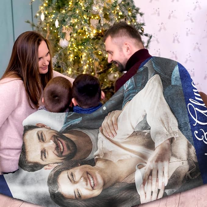 Sherpa Fleece Custom Photo Blanket - Soft, Warm, Fuzzy - Personalized Couples Gifts for Boyfriend, Girlfriend - Customized Picture Blanket for Birthday, Christmas