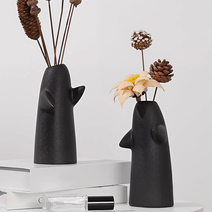 2 Pack Black Flower Vases for Bouquet, Small Ceramic Vases for for Centerpieces Home Decor Accents Terracotta Vase for Table Entryway Bookshelf Living Room