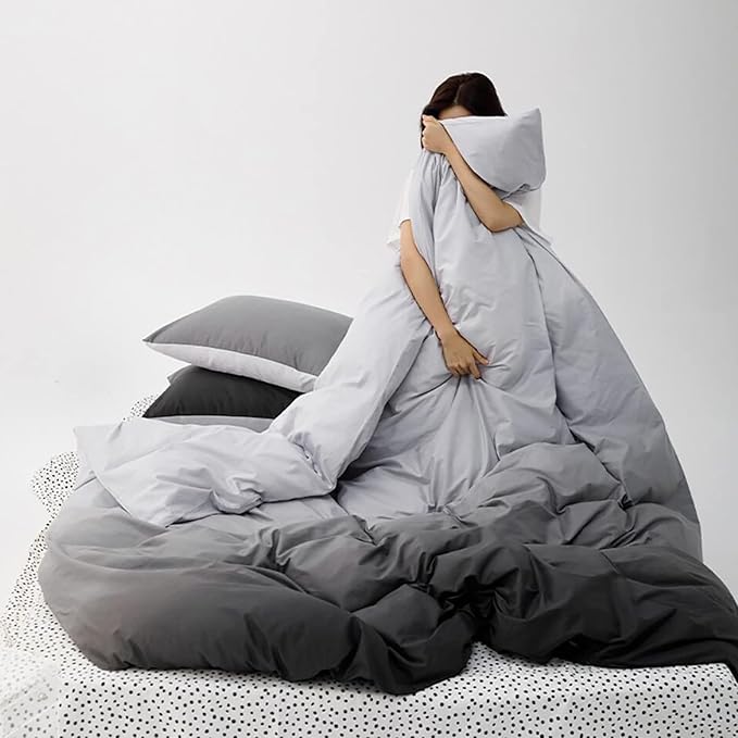 Luxlovery Grey and Black Gradient Comforter Set King Dark Grey Bedding Set Men Women Minimalist Bedding Set Soft Breathable Blanket Quilts Modern Gradient Comforter Set