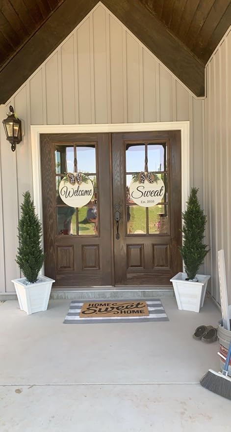 COMUSTER 4FT Artificial Cedar Topiary Trees for Outdoors Potted Fake Cypress Trees Faux Evergreen Plants for Home Porch Decor Set of 2