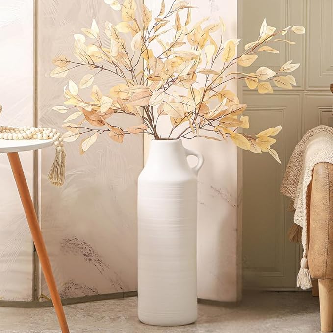 Mitt&Ditt Tall Floor Vase with Handles, 22.8 inch Large Flower Vase, Boho Decorative Pampas Grass Vases, Modern Ceramic Vase for Home Decor, Living Room, Table (White)