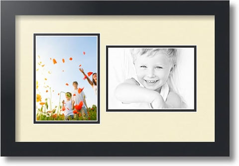 ArtToFrames Double-Multimat-106-791/89-FRBW26079 Collage Photo Frame Double Mat with 2-5x7 Openings and Satin Black Frame