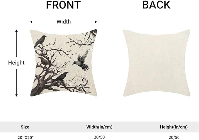 Halloween Pillow Covers 20x20 Inch Set of 2 Black Crows Branch Decorative Farmhouse Throw Pillow Covers Halloween Decor Linen Cushion Case for Couch Home Sofa Outdoor Decorations