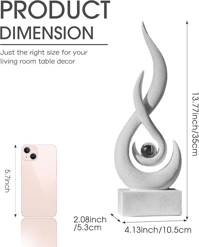 White Decor Modern Flame Statue Home Decorations for Living Room, 13.7" H Shelf Decor Accents, Abstract Art Resin Sandstone Sculpture for Dining Room Office Coffee Table Centerpiece (Sandstone White)