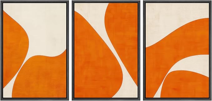 SIGNWIN Framed Wall Art Print Set Modern Abstract Orange Geometric Mid-Century Minimalist Photography Modern Art Minimalist Closeup Dramatic for Living Room, Bedroom, Offic - 24"x36"x3 BLACK