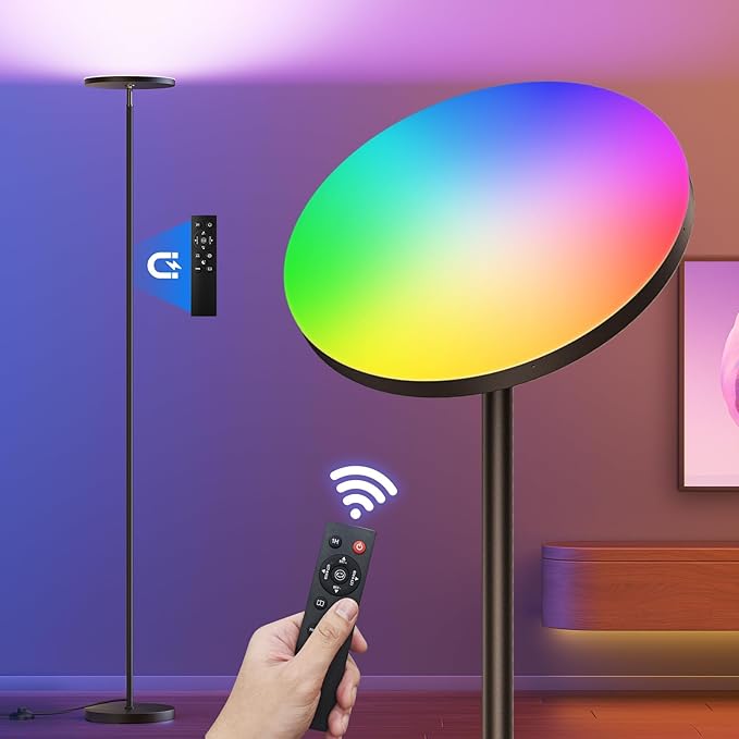 𝐑𝐆𝐁 Torchiere Floor Lamps for Living Room, 32W/3200LM Bright LED Standing Lamp with Remote, Modern Color Changing Tall Lamp with Stepless Dimming, 69" Corner Floor Lamp for Bedroom, Office