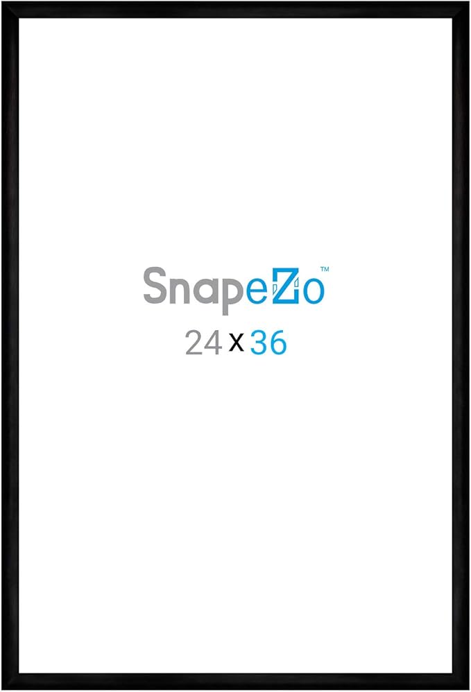 SnapeZo Brushed Black Poster Frame 24x36 Inches, 1 Inch Aluminum Profile, Front-Loading Snap Frame, Wall Mounting, Sleek Series