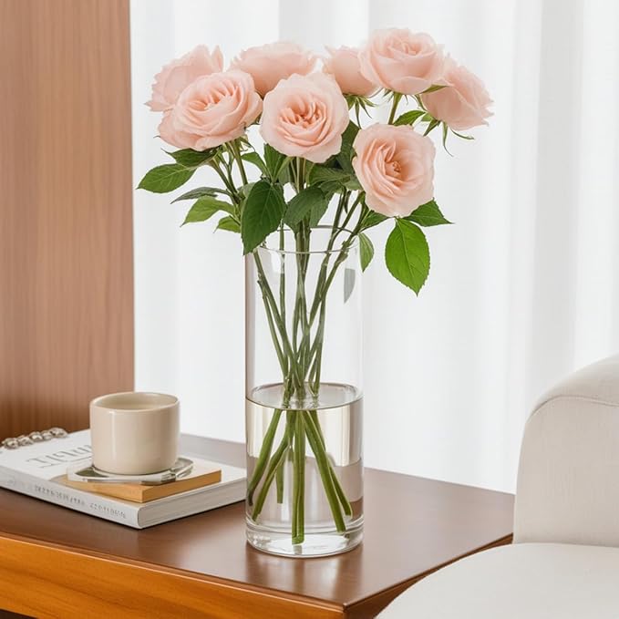 24 Pack 8 Inch Glass Vases, Clear Glass Vase Bulk Flower Cylinder Vases for Centerpieces Table Home Wedding Decorations