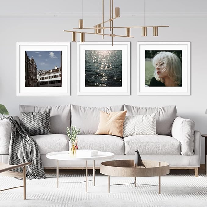 THREELOVE 20x20 Frame White, Display Picture 16x16 with mat or 20x20 Without mat, Photo Poster Picture Frame Wall Mounting Home Decor, 3 PCS