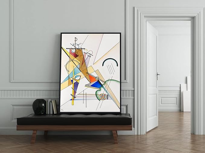 Wieco Art Large Framed Canvas Wall Art Gewebe 1923 by Wassily Kandinsky Classic Abstract Famous Paintings Reproductions for Home Decoration Office decorationsand