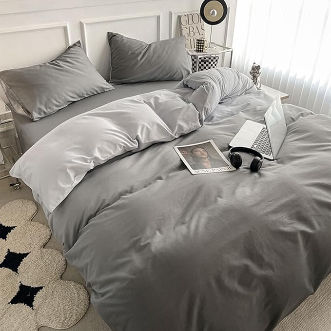 CLOTHKNOW Grey Silver Queen Comforter Set 3Pcs Gray Gradient Bedding Comforter Sets Grey Tone Comforter Queen with 2 Pillow Cases