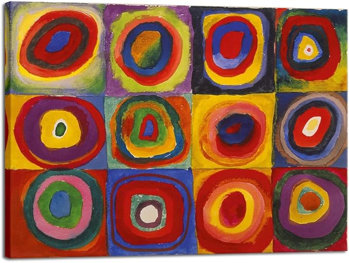 Wieco Art Squares with Concentric Circles Large Canvas Wall Art Print of Wassily Kandinsky's Famous Paintings Abstract Wall Art for Wall Decor Living Room Bedroom Home Decorations