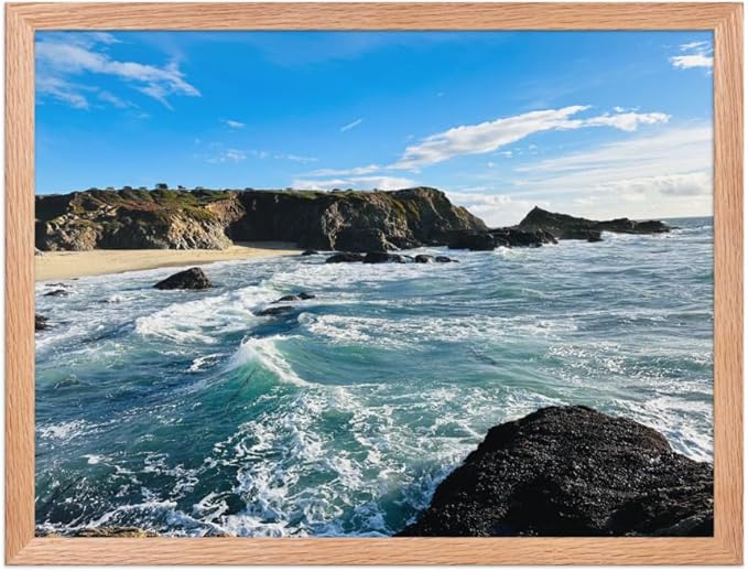 Bodega Bay Coastal Wall Art – Framed Ocean Photography Print – California Nature Landscape Poster – Seascape Decor for Living Room or Bedroom (18x24 inches) - Wooden Framed (Red Oak)