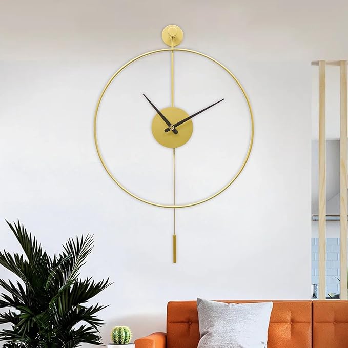 YISITEONE Classical Large Decorative Wall Clock with Pendulum, Modern Non-Ticking Silent Metal Wall Clocks for Living Room, Bedroom, Study, Office, 20‘’