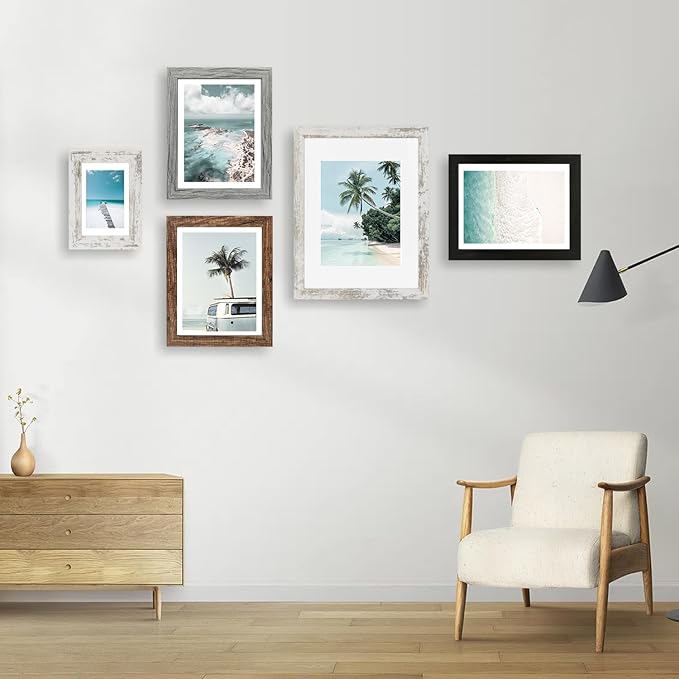 10x14 Picture Frame Set of 2, Made of Glass and Distressed White Wooden Frame, Display 8x12 Pictures with Mat or 30 x 40cm Diamond Painting Art without Mat for Wall Mounting, Gallery Photo Frames