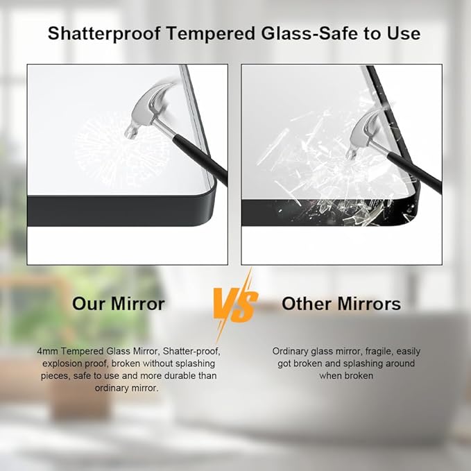 Black 48x32 Inch Metal Framed Mirror for Wall, Large Rounded Rectangle Mirror, Anti-Rust, Tempered Glass, Hangs Horizontally or Vertically