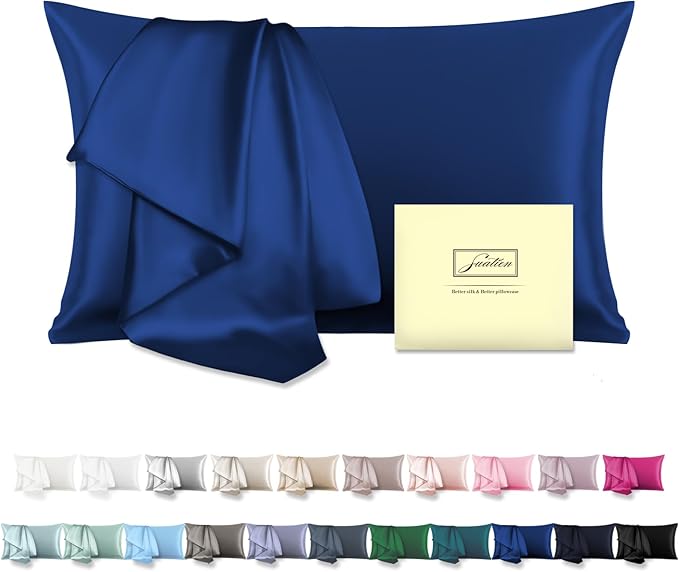 Natural Mulberry Silk Pillowcase for Hair and Skin Standard Size 20"X 26" Silk Pillow Case with Hidden Zipper Soft Breathable Smooth Cooling Silk Pillow Covers for Sleeping(Royal Blue,Standard,1Pcs)