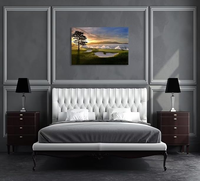 Pebble Beach Canvas Wall Art Picture Pebble Beach Golf Course Wall Decor for Living Room Bedroom Bathroom Home Decorations Golf Course Poster Picture Framed Artwork Ready to Hang(28''H x 44''W)